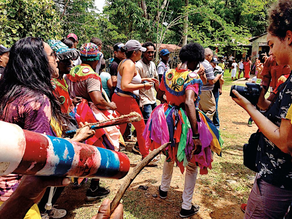 Gagá dancers celebrate and praise Afro-Haitian deities, or Iwa, in the Dominican Republic. Lenten gagá festivities, similar to Haitian rara, are one example of the cultural heritage shared by Afro-Dominicans and Haitians. Photo: José Rubio-Zepeda.